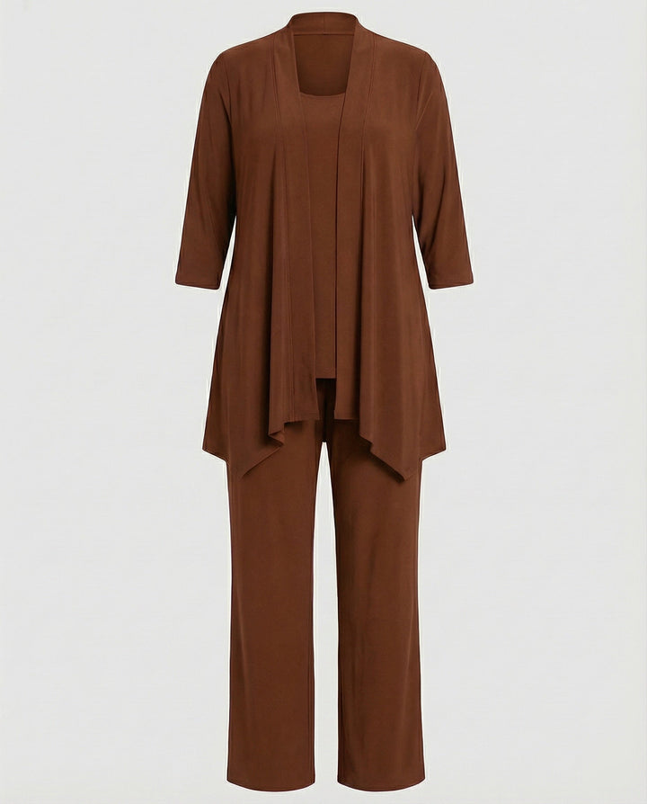 Open-Front 3/4 Sleeve Wide Leg 3 Piece Pant Suit Set for Women