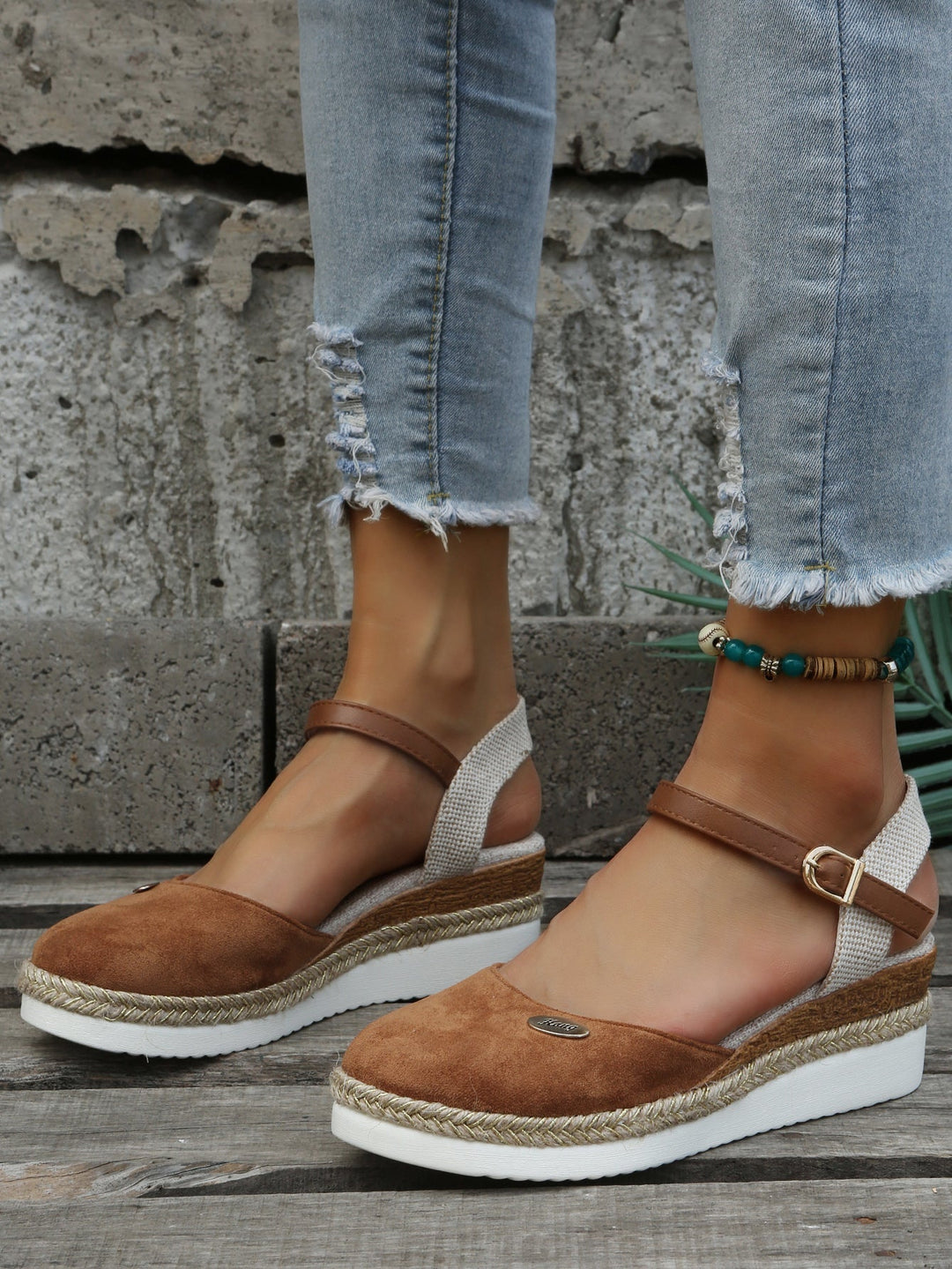 Orthopedic Woven Ankle Strap Espadrille Sandals for Women