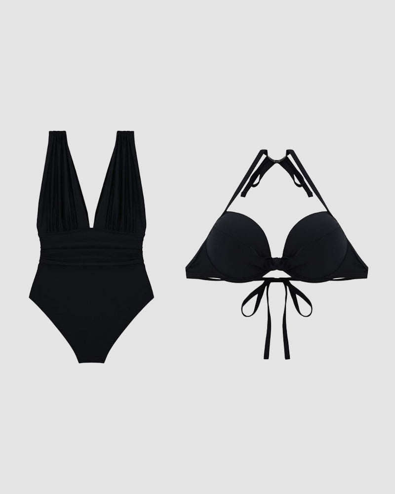 Tummy Control V-Neck Cut-Out One-Piece Swimsuit for Women