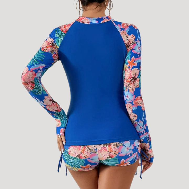 Floral Long Sleeve Zip-Front Two Piece Swimsuit for Women