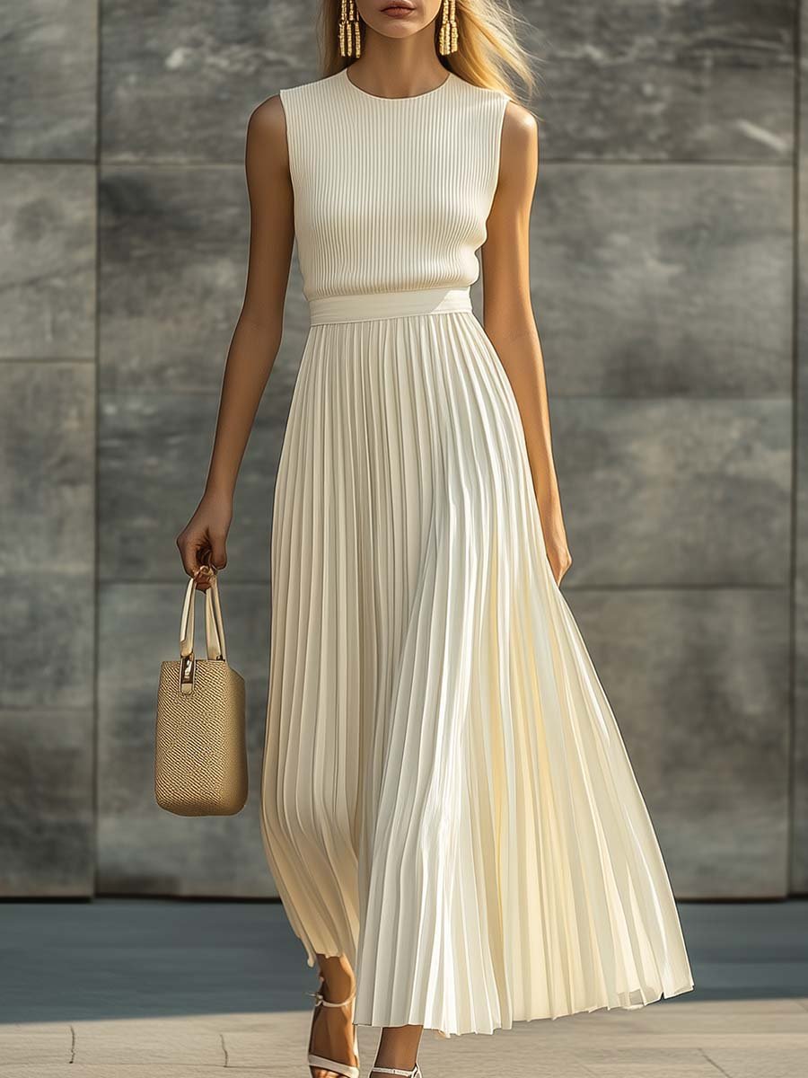 Pleated Sleeveless Maxi Dress for Women