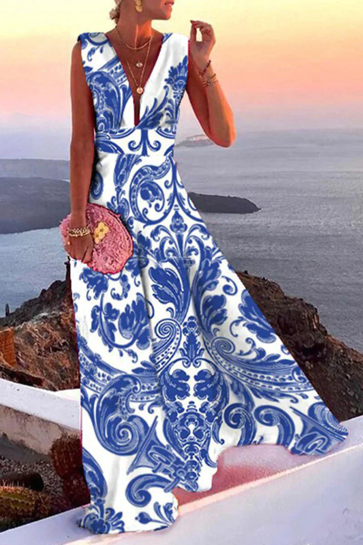 Paisley Print V-Neck Sleeveless Maxi Dress for Women