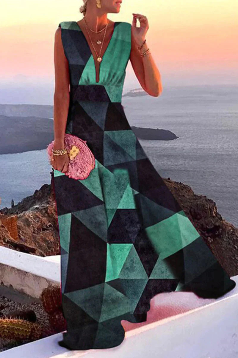 Paisley Print V-Neck Sleeveless Maxi Dress for Women