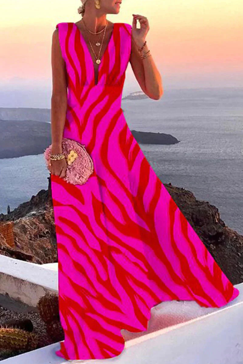 Paisley Print V-Neck Sleeveless Maxi Dress for Women
