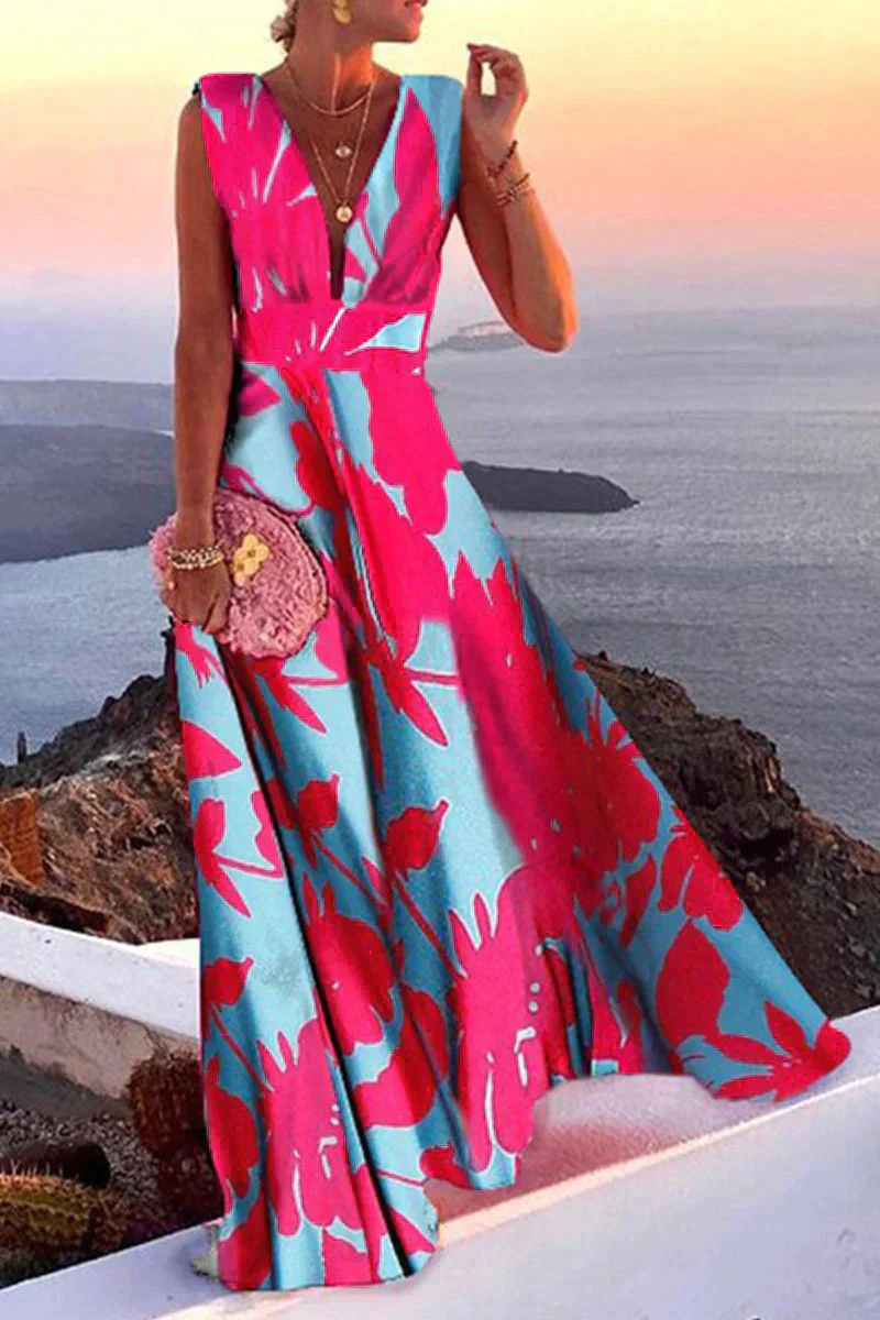 Paisley Print V-Neck Sleeveless Maxi Dress for Women