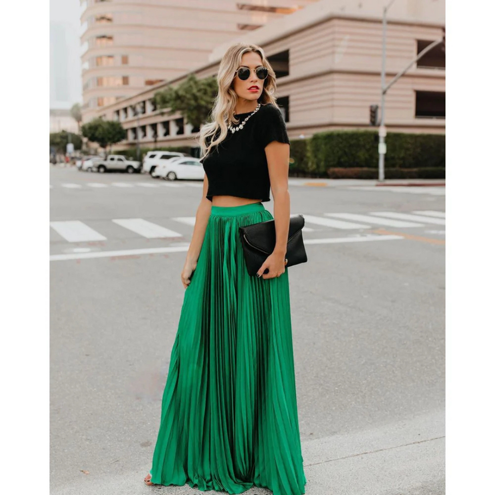 High Waist Pleated Maxi Skirt for Women