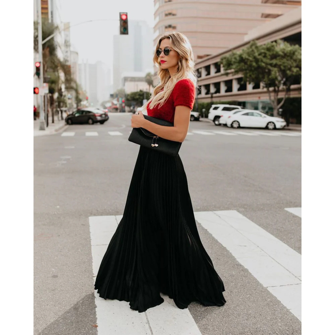 High Waist Pleated Maxi Skirt for Women