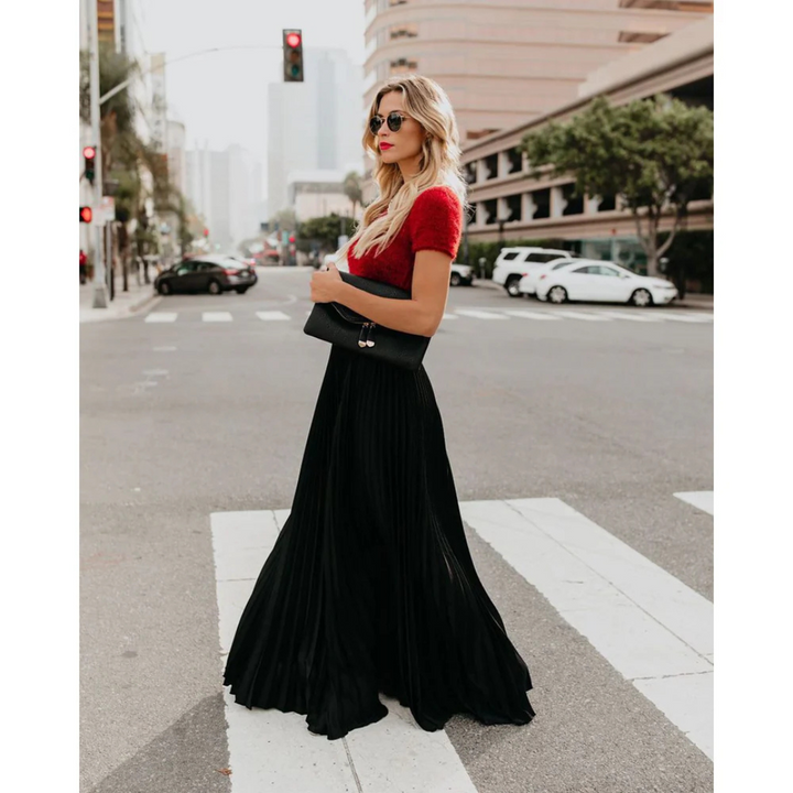 High Waist Pleated Maxi Skirt for Women