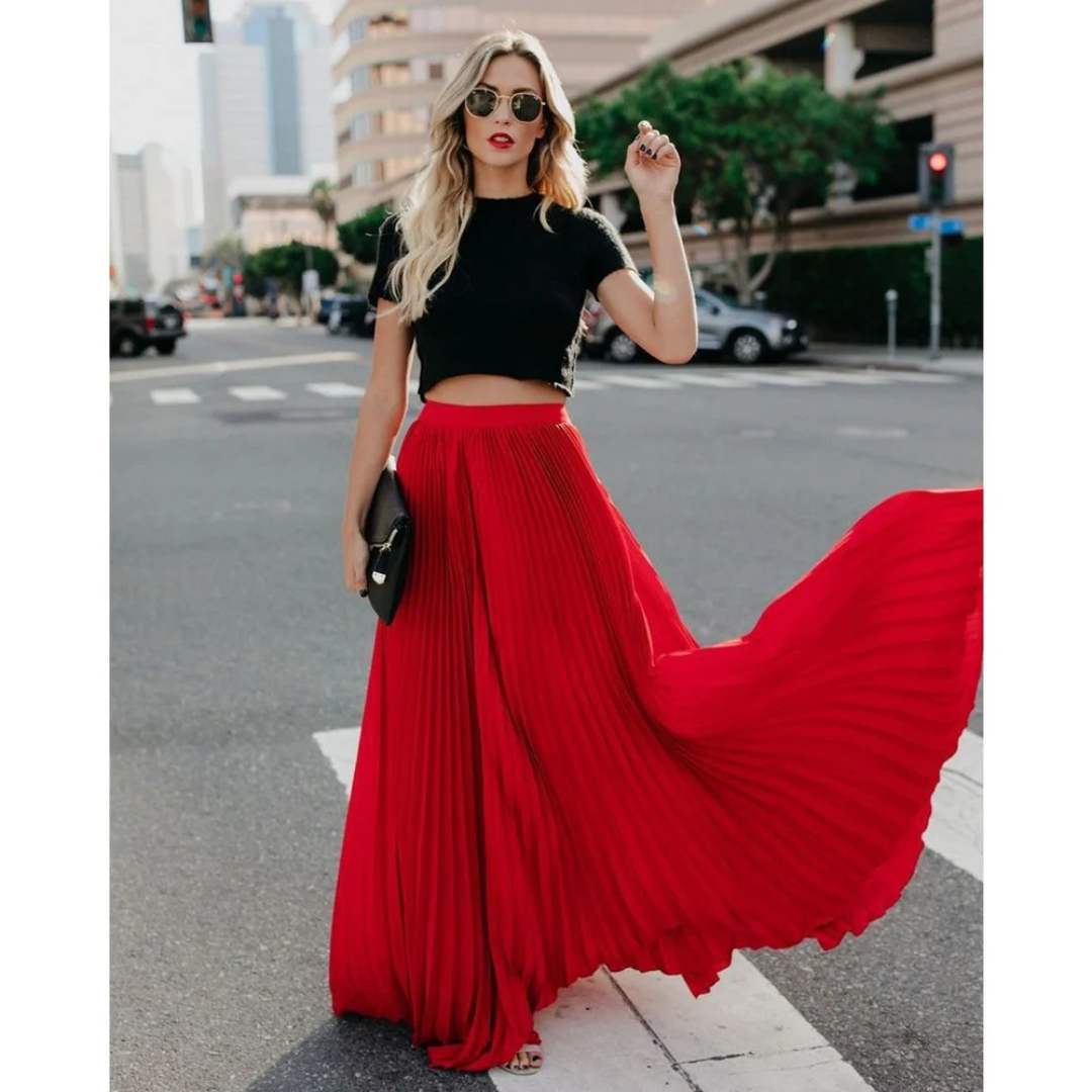 High Waist Pleated Maxi Skirt for Women