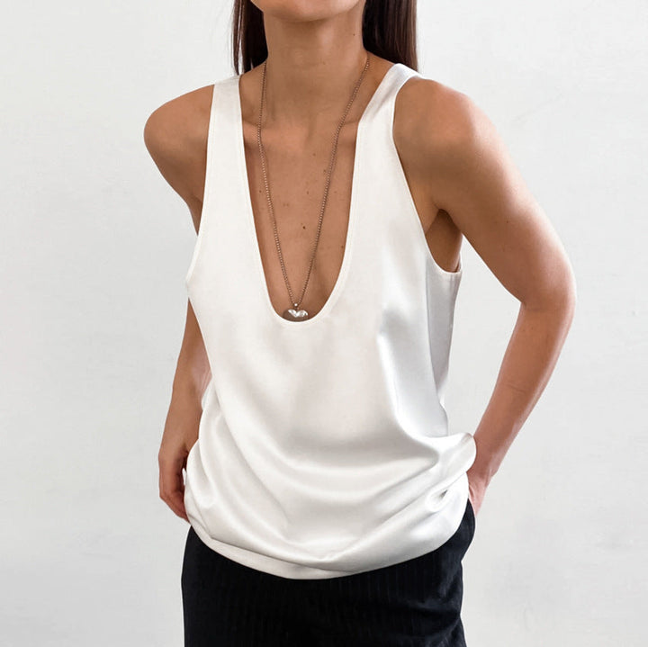 Deep Scoop Neck Sleeveless Top for Women