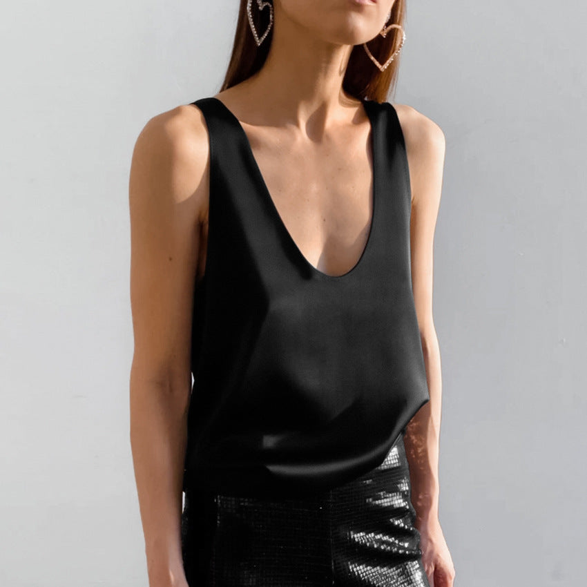 Deep Scoop Neck Sleeveless Top for Women