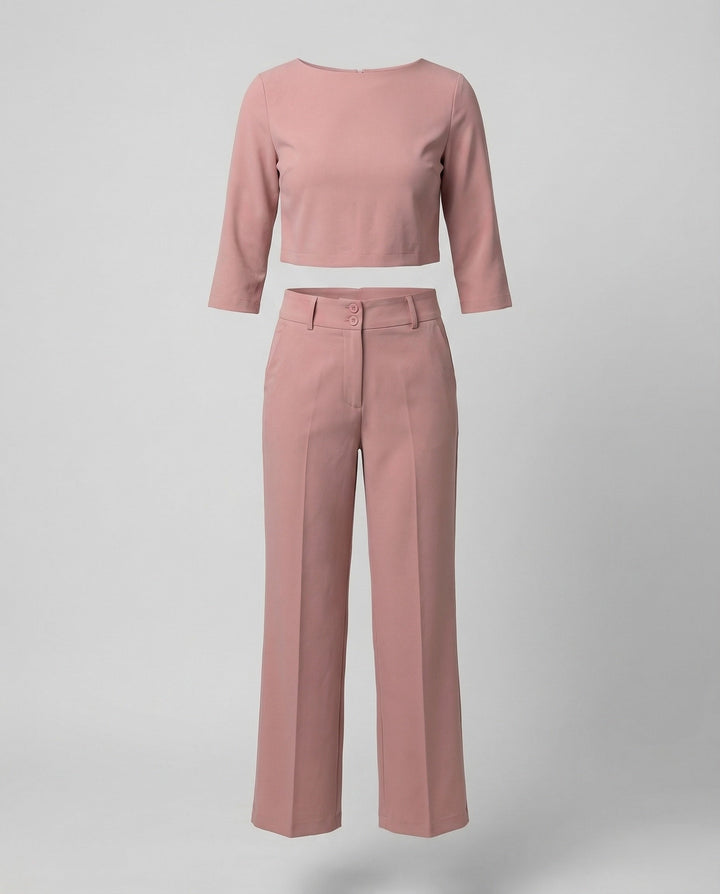 High Waist Wide Leg Crop Top Two-Piece Pants Set for Women