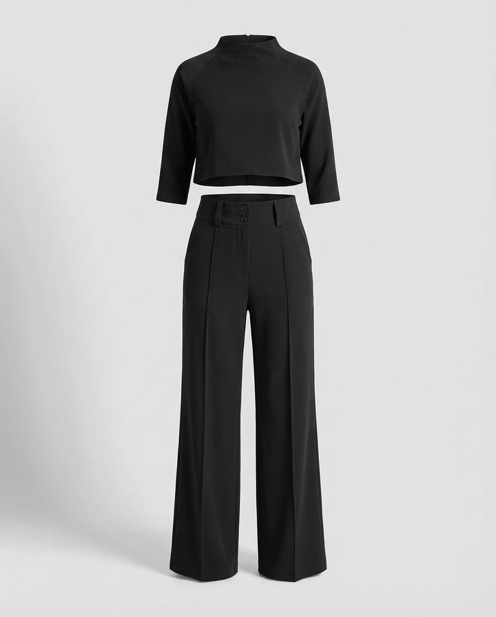 High Waist Wide Leg Crop Top Two-Piece Pants Set for Women