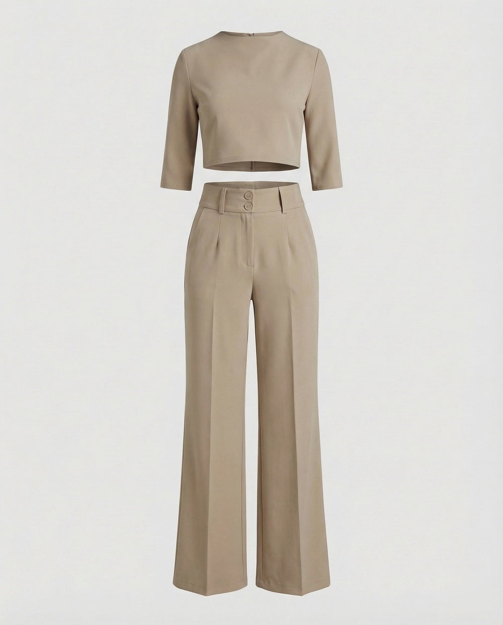 High Waist Wide Leg Crop Top Two-Piece Pants Set for Women