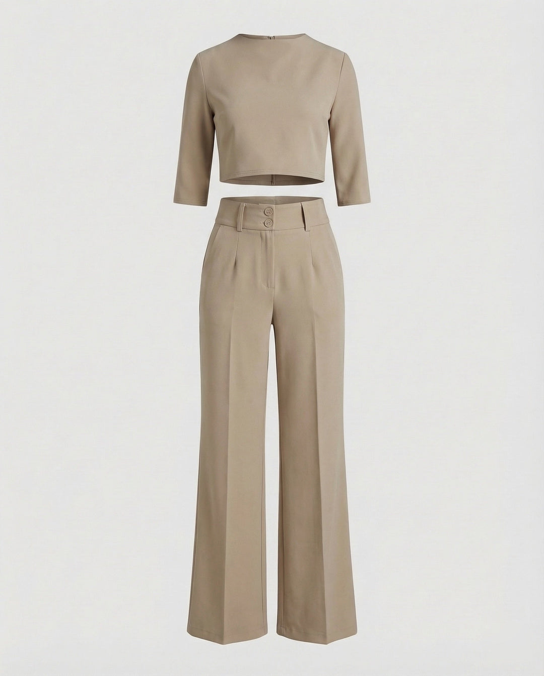 High Waist Wide Leg Crop Top Two-Piece Pants Set for Women