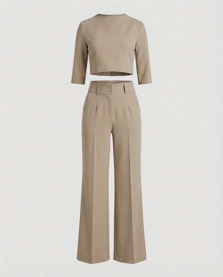 High Waist Wide Leg Crop Top Two-Piece Pants Set for Women
