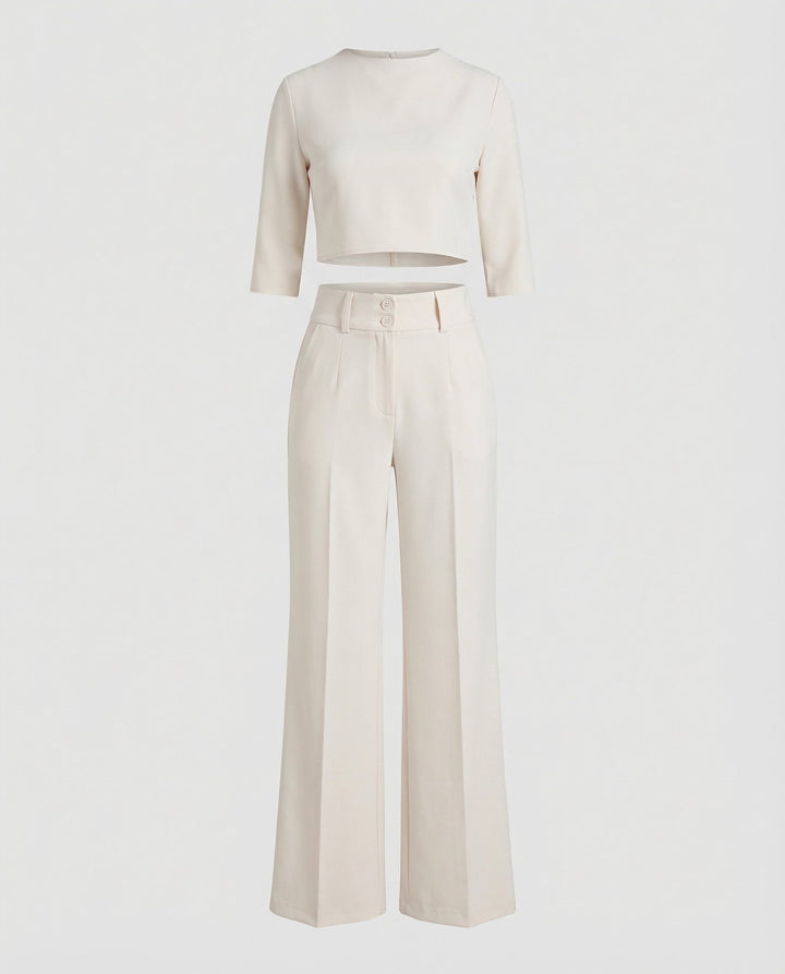 High Waist Wide Leg Crop Top Two-Piece Pants Set for Women