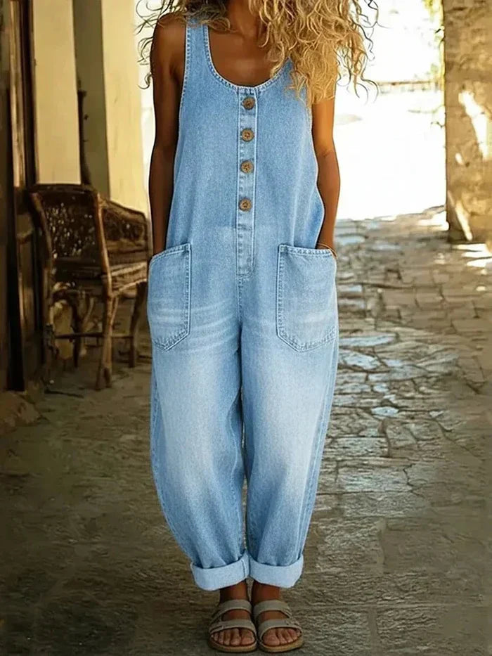 Loose Fit Sleeveless Denim Overalls for Women