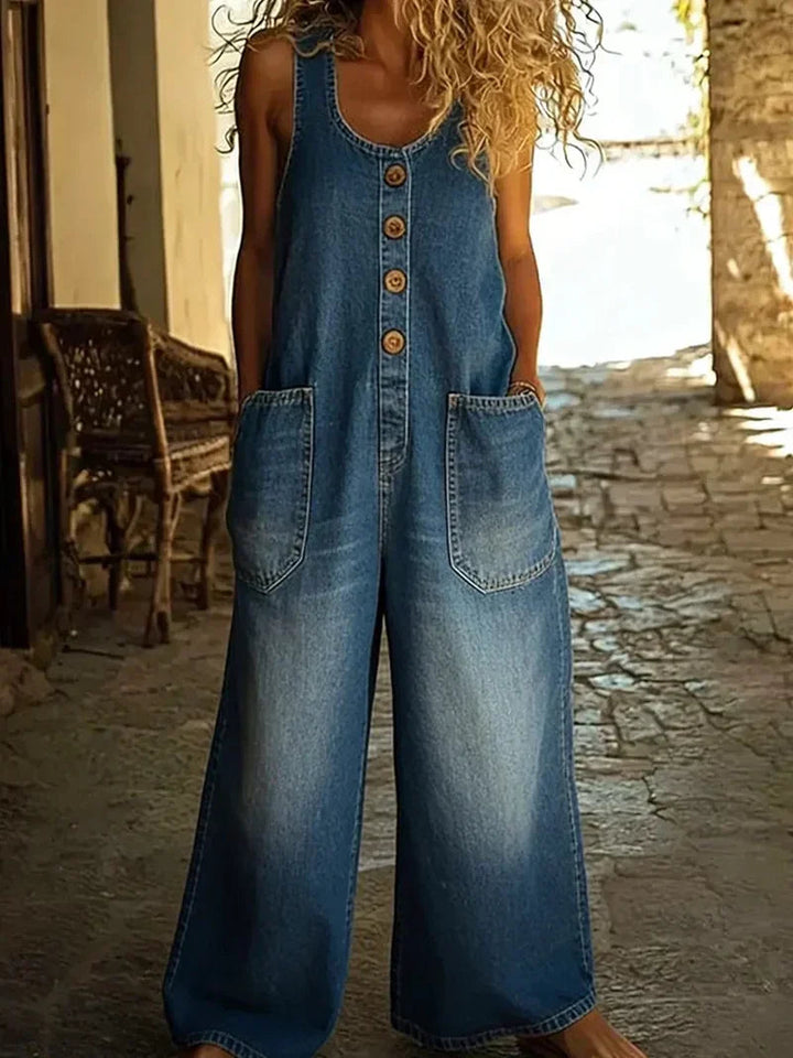 Loose Fit Sleeveless Denim Overalls for Women