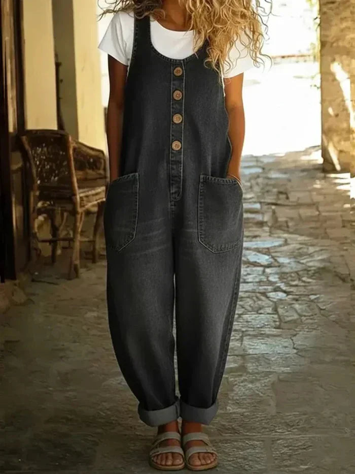 Loose Fit Sleeveless Denim Overalls for Women