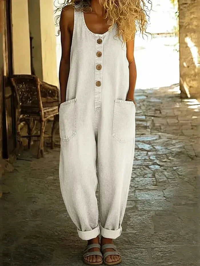Loose Fit Sleeveless Denim Overalls for Women