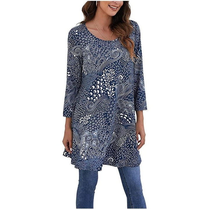 black pink floral print tunic top with long sleeves and flared hem