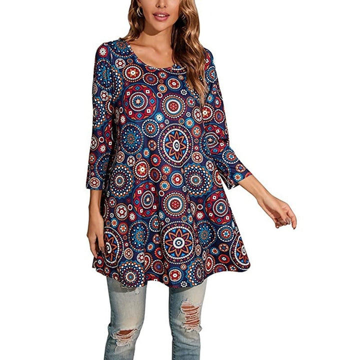 Amelia | Women's Boho Mandala-Print Swing Tunic Top - image 14