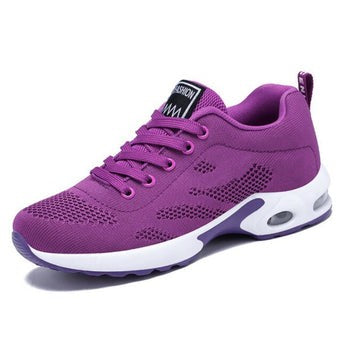 Purple mesh sneaker with white platform sole and lace-up design