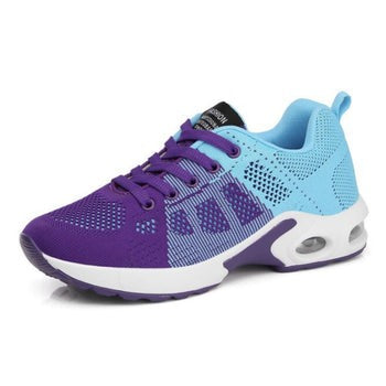 Purple and light blue mesh sneaker with white platform sole