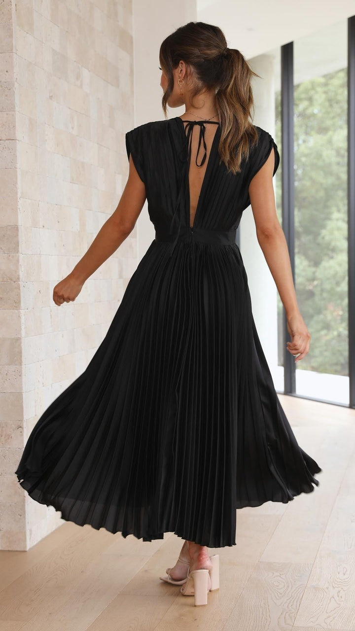Sienna | Women’s Pleated V-Neck Cap-Sleeve Fall Wedding Guest Maxi Dress - image 19