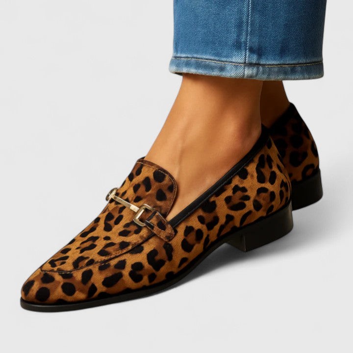 Leopard print calf hair loafers with gold horsebit buckle detail