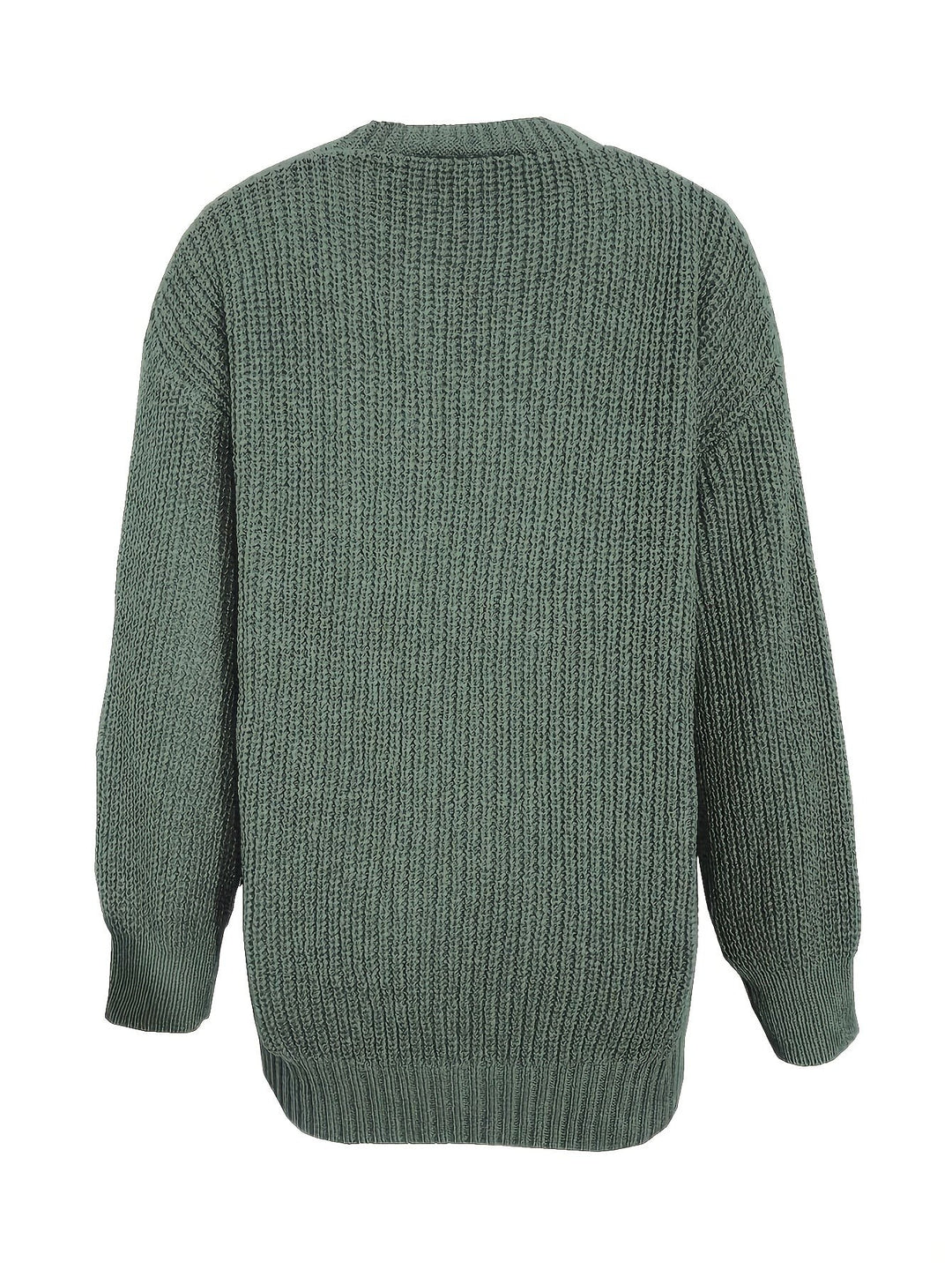 Olive green ribbed cardigan sweater shown from the back on white background
