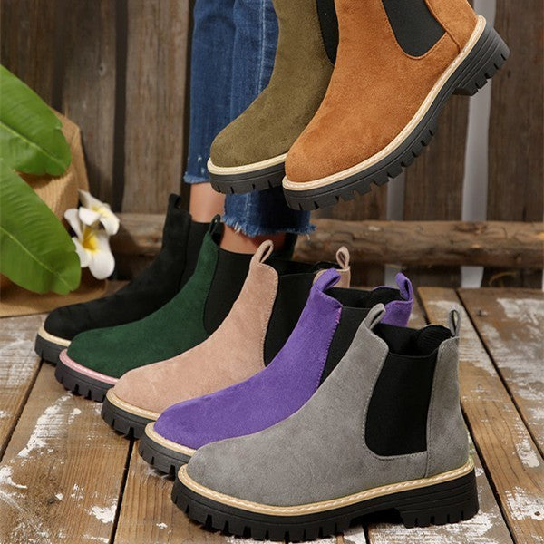 Suede Chelsea boots in five colors with chunky lug soles