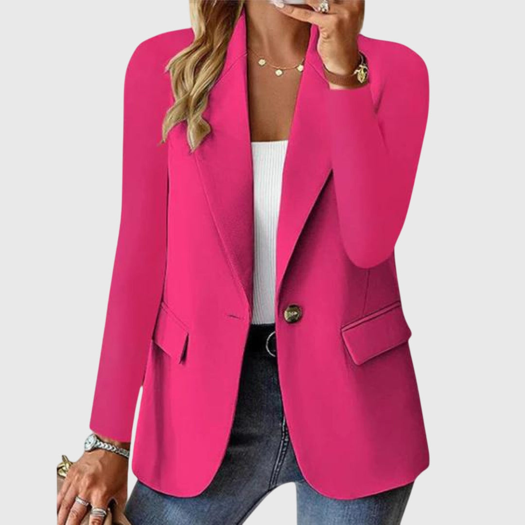 Hot pink formal blazer with notched lapel and slim tailored fit