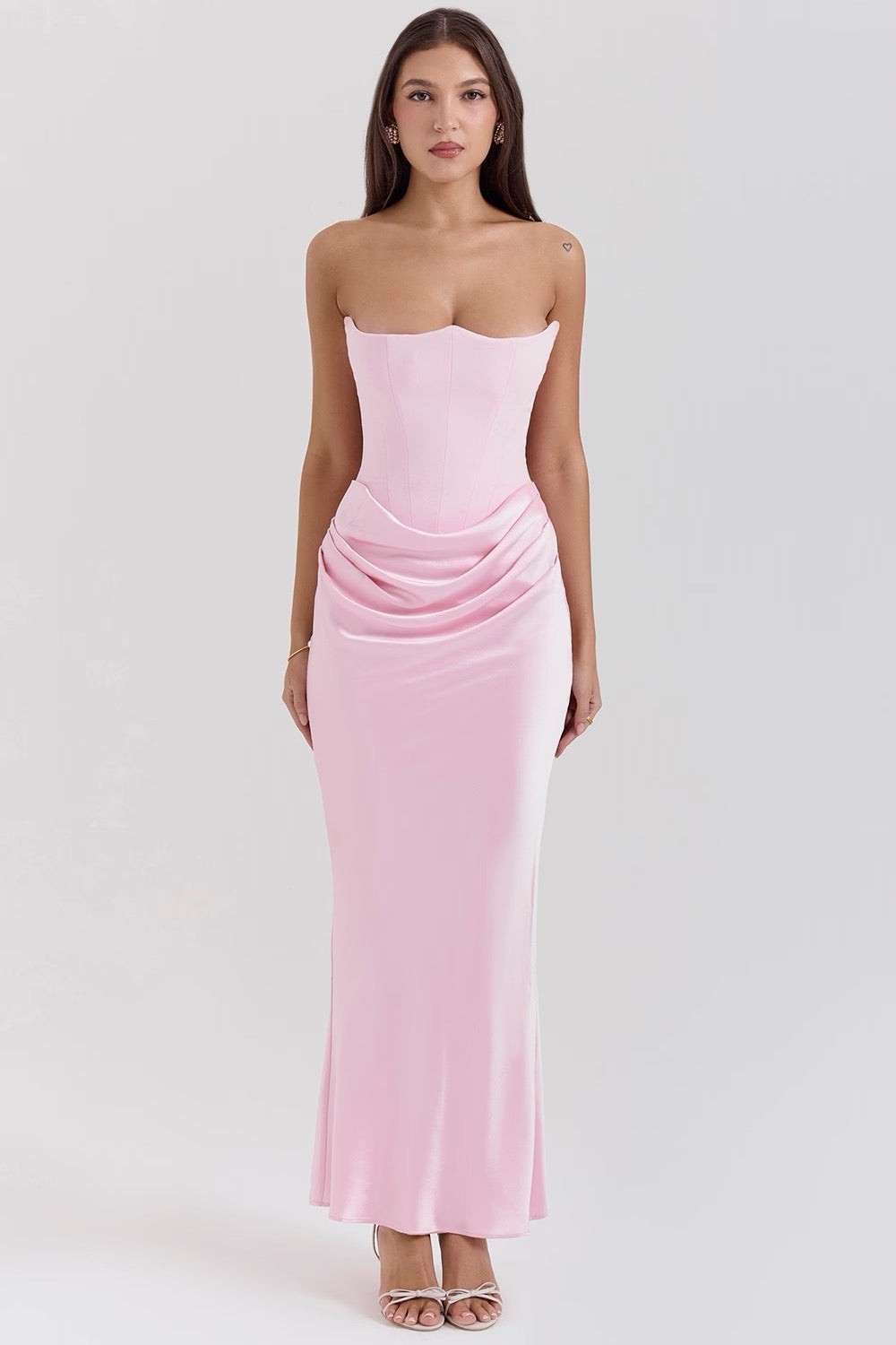 Vienna | Women’s Strapless Sweetheart Corset Draped Fall Wedding Guest Maxi Dress - image 3