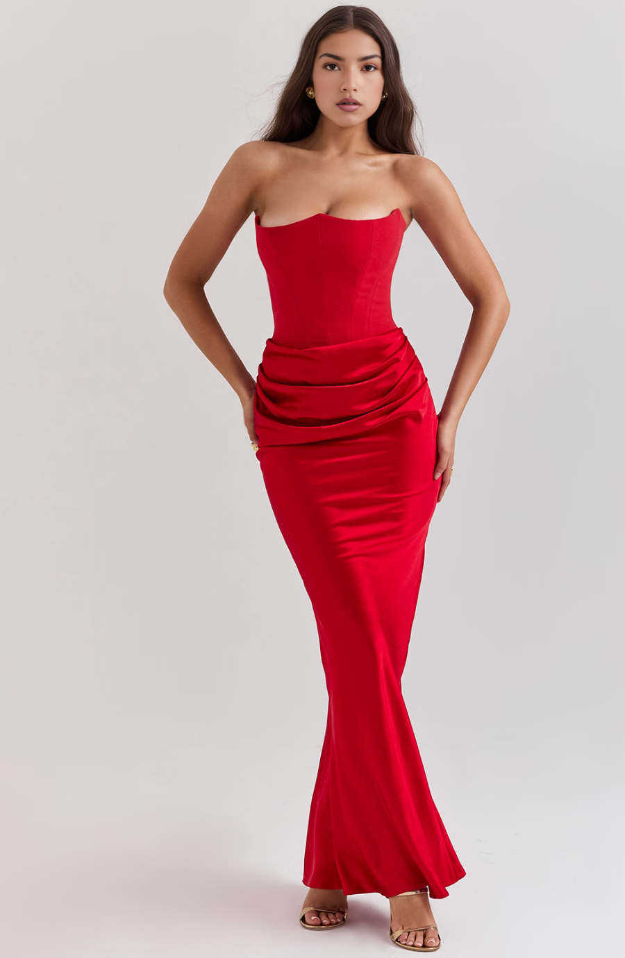 Vienna | Women’s Strapless Sweetheart Corset Draped Fall Wedding Guest Maxi Dress - image 7