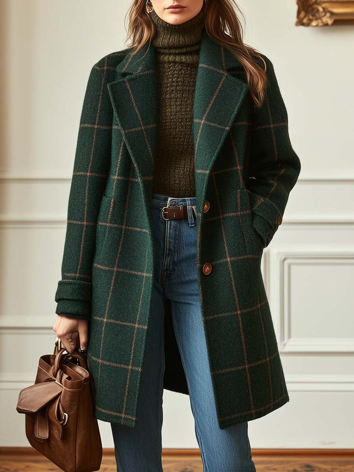 Jennifer | Women's Wool-Blend Tweed Check Coat with Lapel Collar - image 1