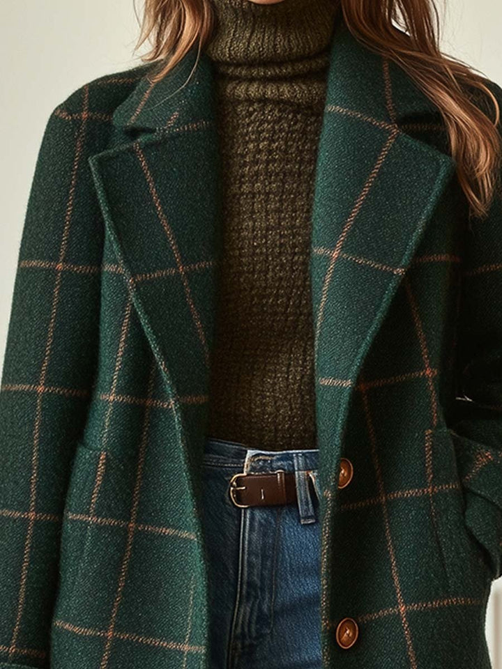 Jennifer | Women's Wool-Blend Tweed Check Coat with Lapel Collar - image 2
