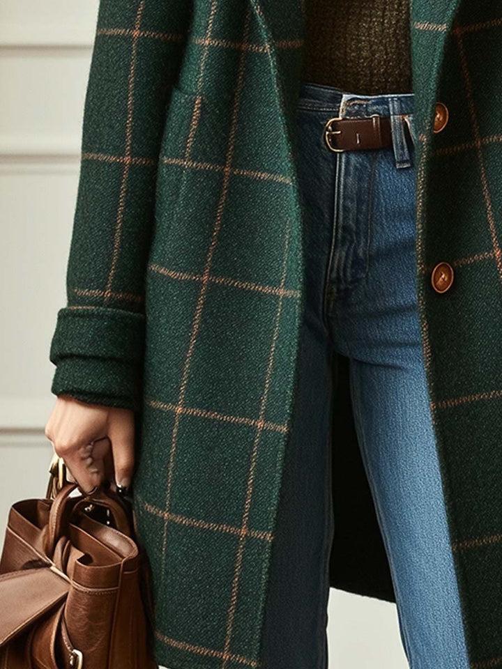 Jennifer | Women's Wool-Blend Tweed Check Coat with Lapel Collar - image 4