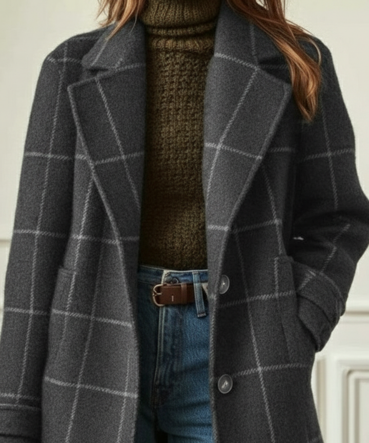 Jennifer | Women's Wool-Blend Tweed Check Coat with Lapel Collar - image 5
