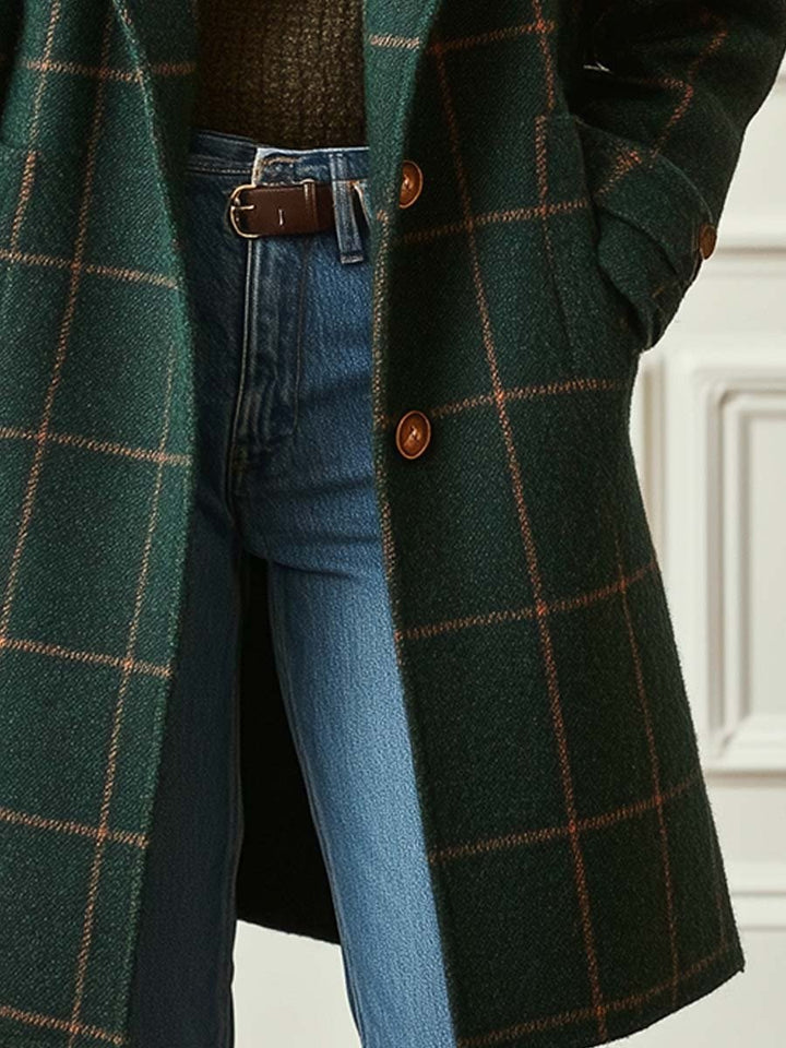 Jennifer | Women's Wool-Blend Tweed Check Coat with Lapel Collar - image 6